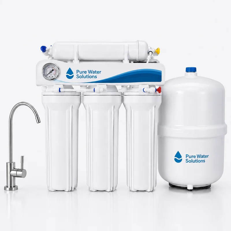 5-stage reverse osmosis system with storage tank and faucet